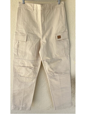 Maison Kitsune X Cafe Kitsune Beige Cargo Pants Tapered Flat Front Size 42 M